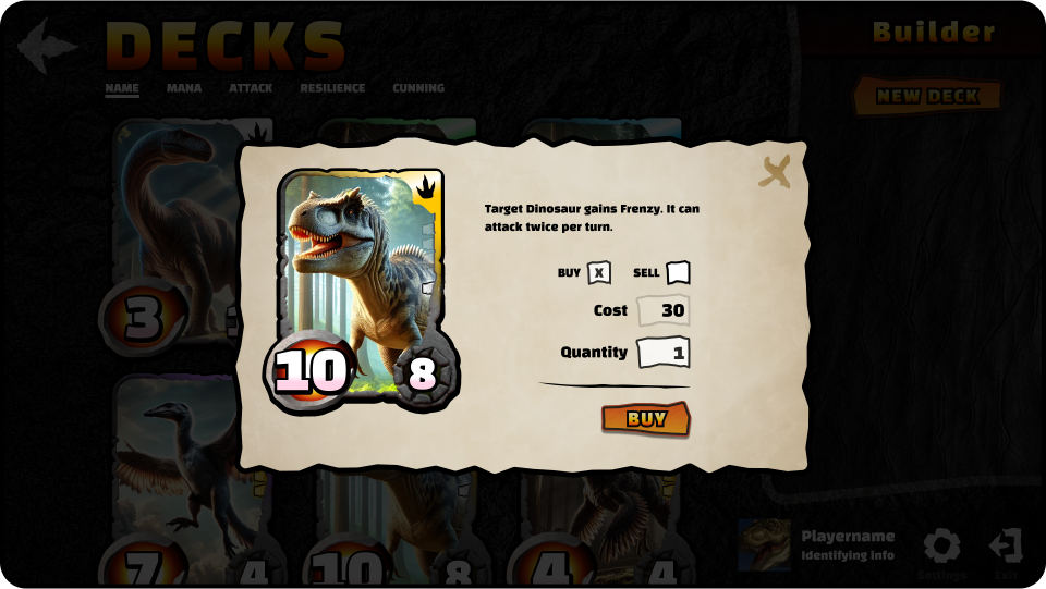 DinoDex, Desktop card combat/trading video game: Card Detail