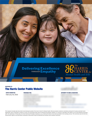 Pic: RFP Response cover: Healthcare, The Harris Center for Mental Health and IDD (Houston, TX)