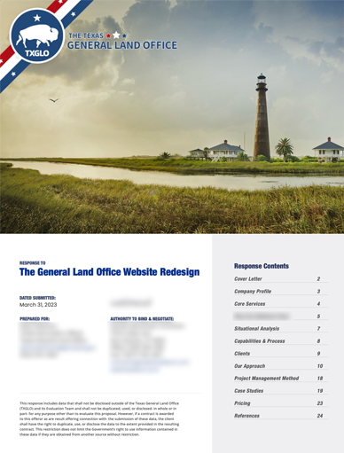 Pic: RFP Response cover: Government, The Texas General Land Office