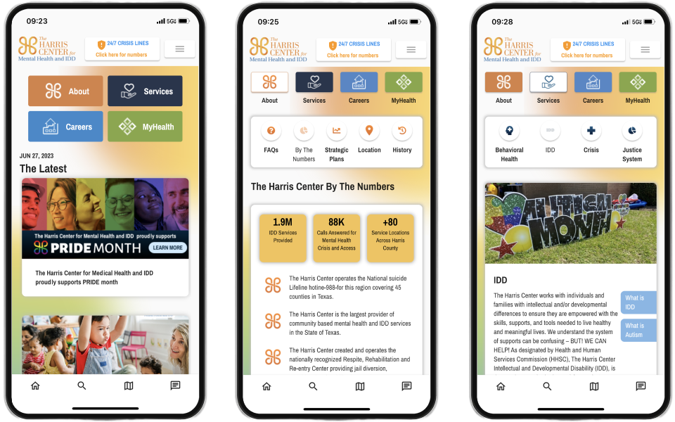 Mobile app Screenshots: Harris Center for Mental Health and IDD app