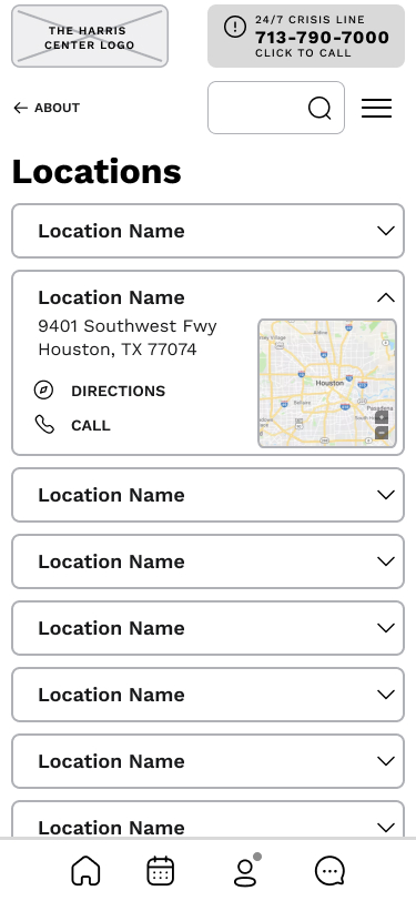 Harris County app wireframe: Locations screen