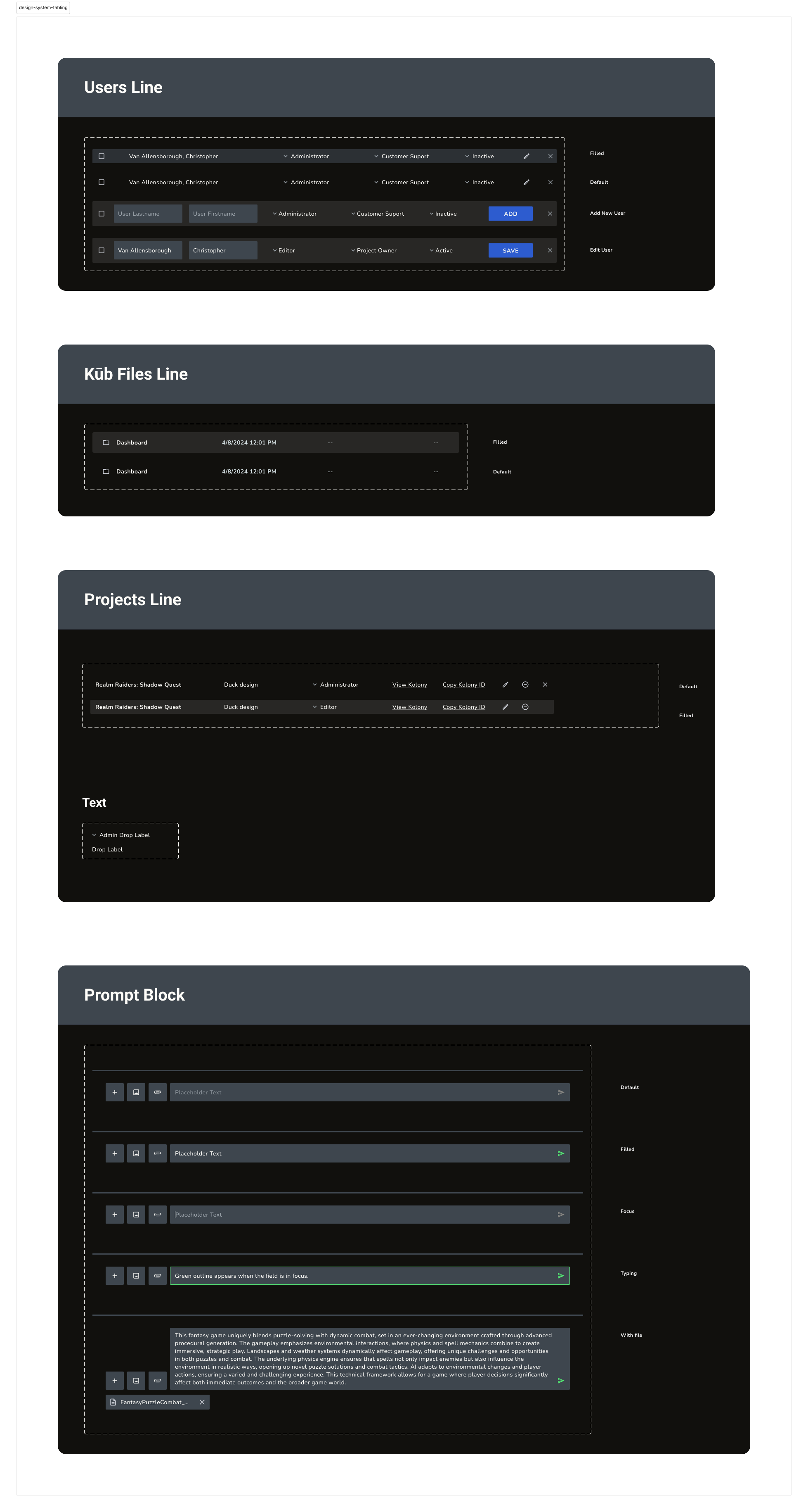 Kūbs screenshots: Tabling