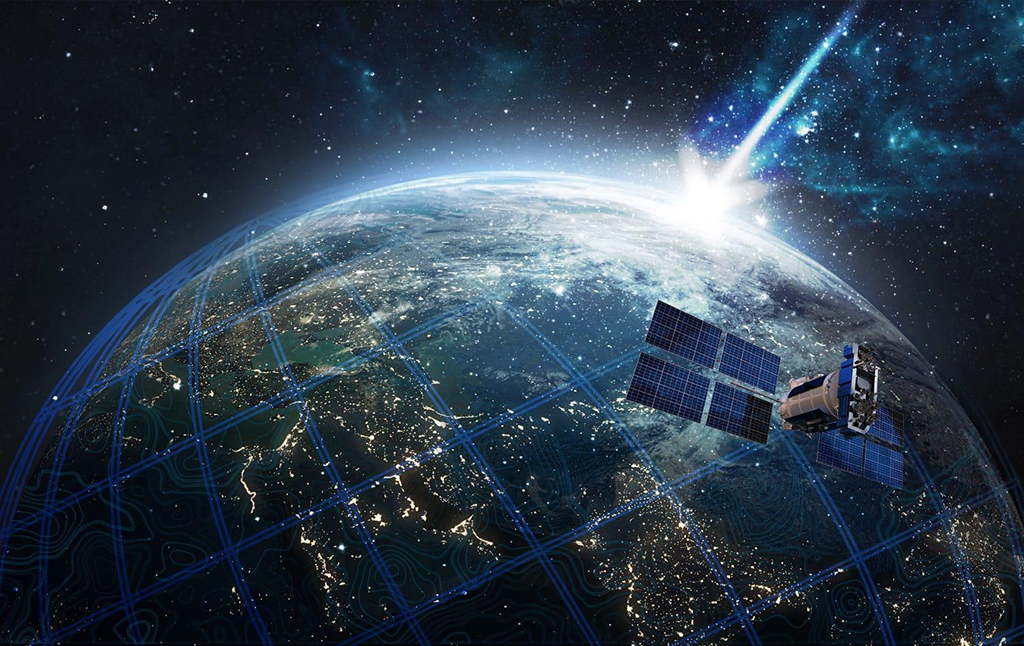 Case Study Hero Image: High orbital view of earth above a satellite's orbit as the sun peeks around the top edge of the planet in a bright starburst of light