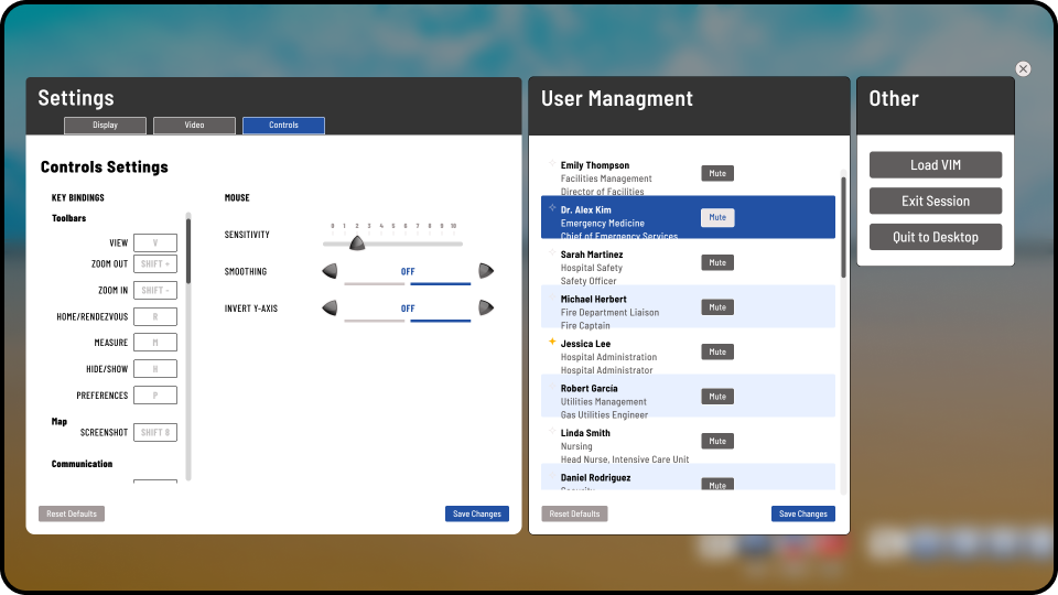 Virtual Information Modeling Simulation: Game-like web application: Settings