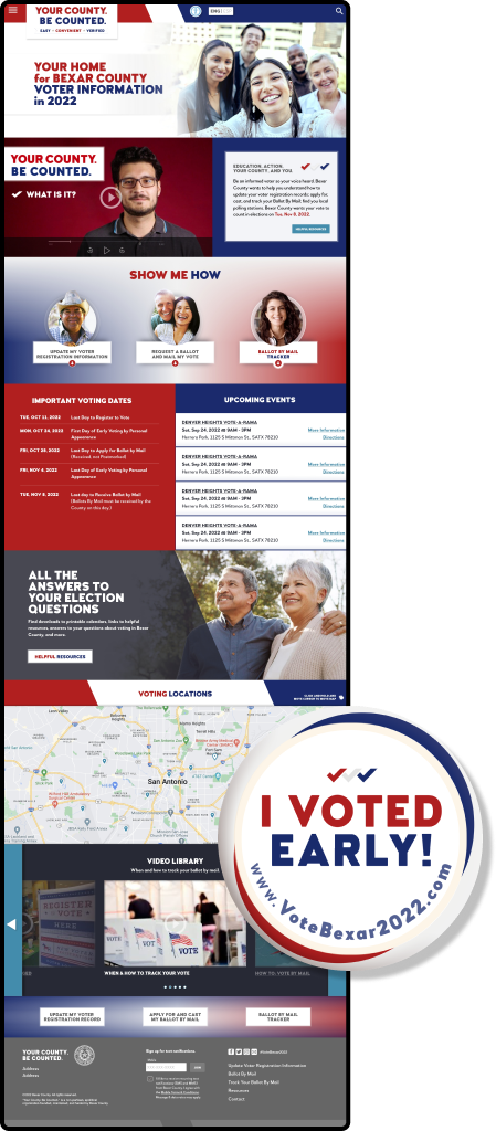 Pic: Bexar County "Your County. Be Counted." campaign website and voting pin