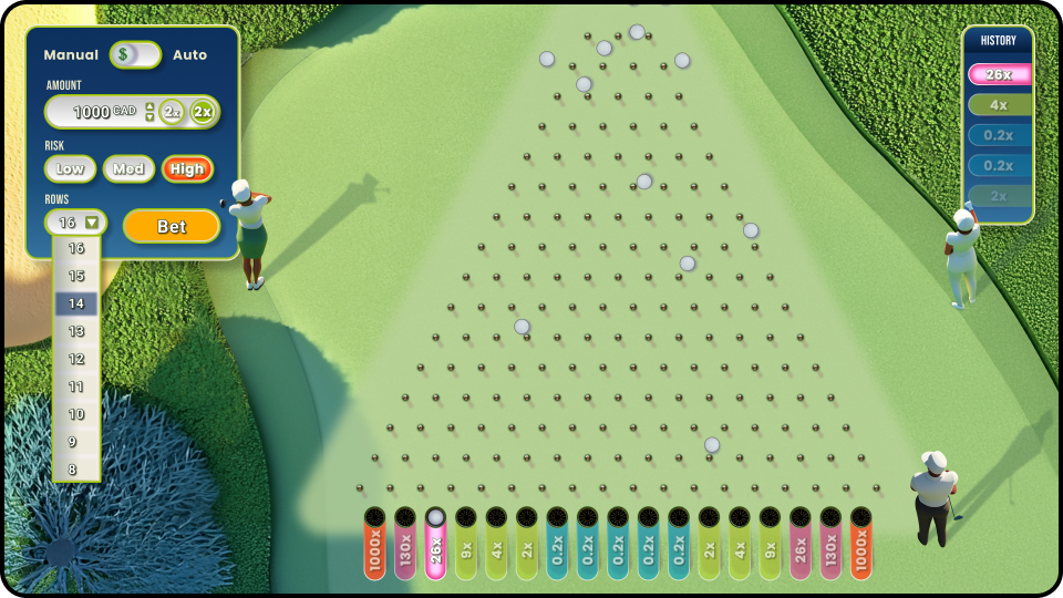 Plinko-type game: Golf-Themed: Gameplay