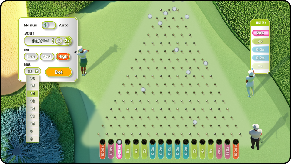 Plinko-type game, Putting Green, gameplay