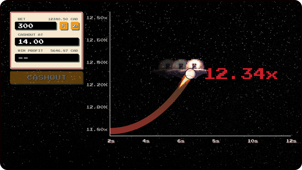 Crash-type casino/kiosk game: Crash at high altitude, initial