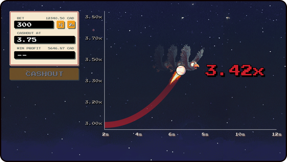 Crash-type casino/kiosk game: Crash at low altitude, initial