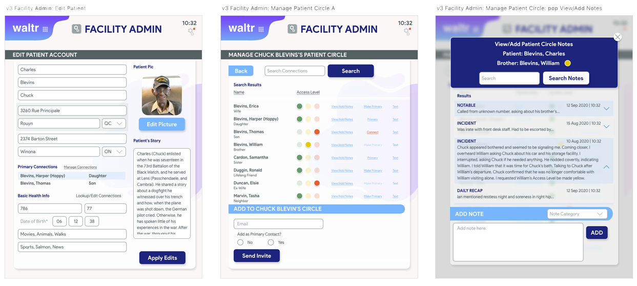Pic: Waltr app Facility/Admin example screens